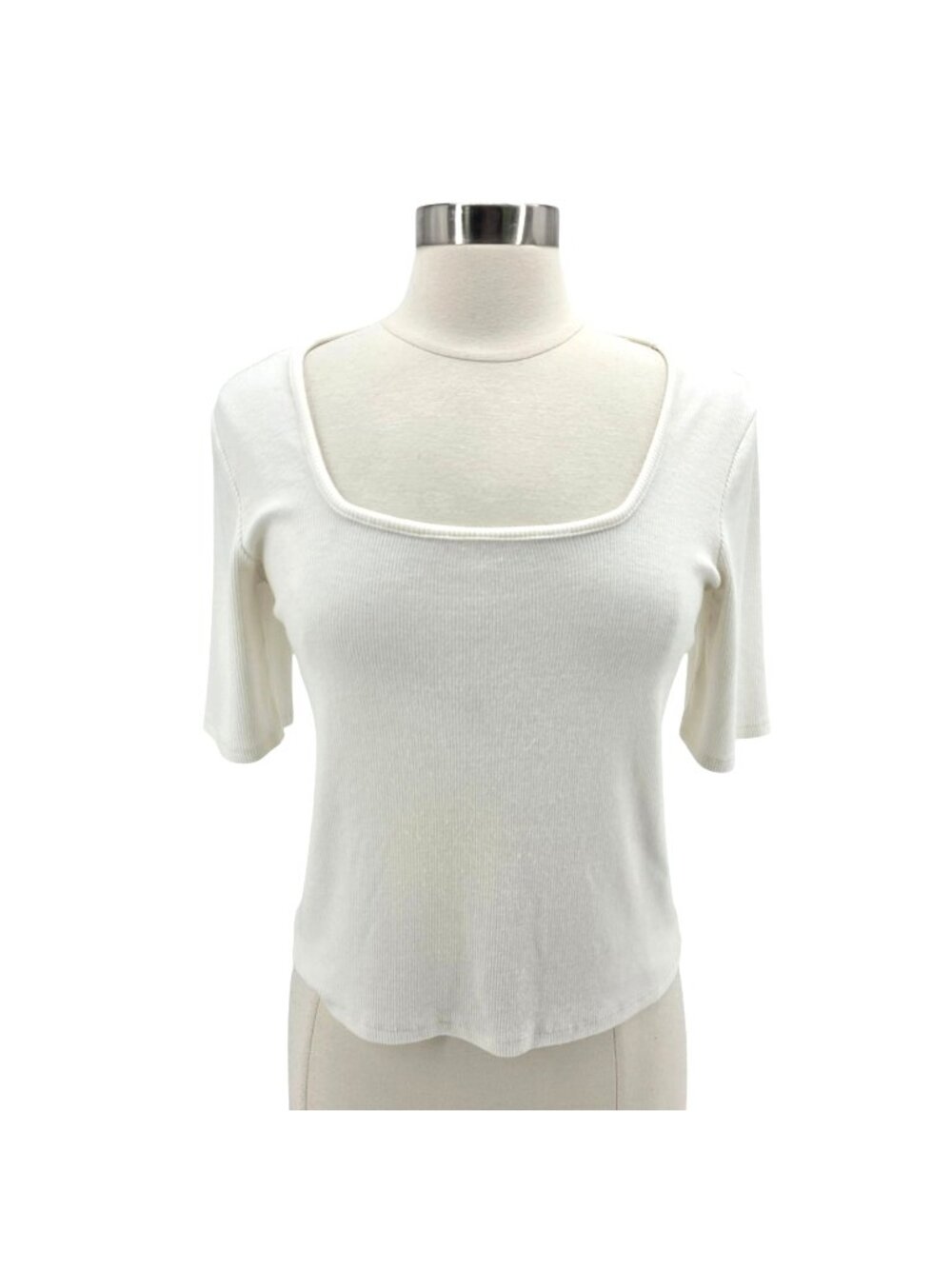 Marine Layer Womens Large Top Lexi Rib Fabric Square Neck Fitted White Preppy